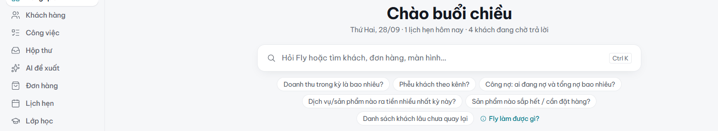Ô hỏi FLYAI và các câu gợi ý trên Tổng quan