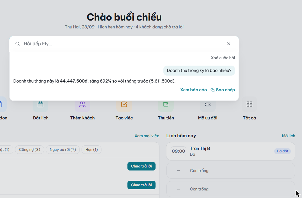 Câu trả lời về doanh thu