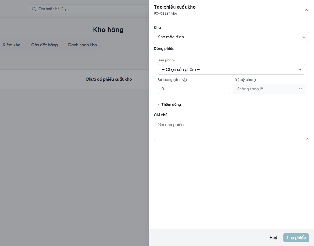 Ngăn Tạo phiếu xuất kho